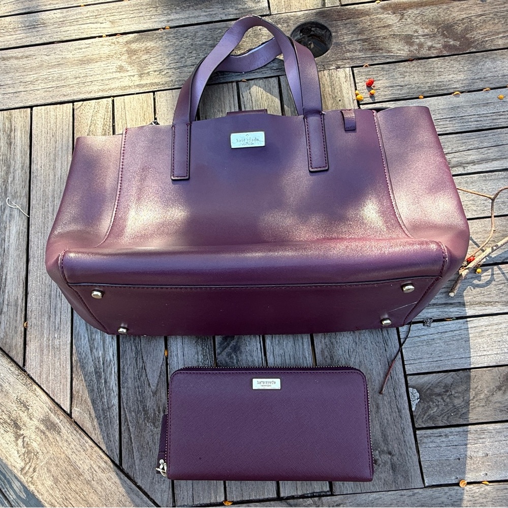 Purple Kate Spade Women's Tote Bag and Wallet Set
